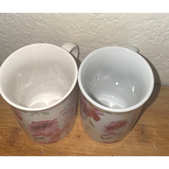 Bay Island Floral Love Is Patient Ceramic Mugs Set Of 2 Microwave & Dishwasher S - Picture 2 of 6